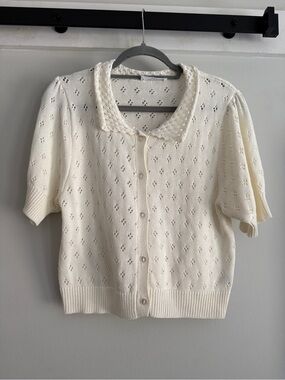 Double Zero Cream Knit Eyelet Pointelle Blouse